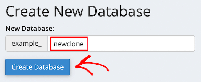 Enter New Database Name